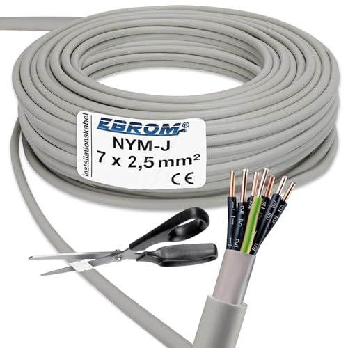 EBROM NYM-J 7x2,5 mm² - Mantelleitung - Installationskabel - Feuchtraumkabel - grau - Auswahl in 1 Meter Schritten - Meterware auf den Meter genau - Ihre Auswahl: NYM-J 7x2,5 mm2, Länge: 30 Meter von EBROM