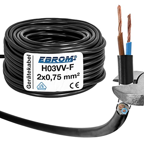 Schlauchleitung Gerätekabel H03VV-F 2x0,75 mm² - 2x0,75mm2 - schwarz - 5/10 / 25/50 oder 100 Meter wählbar - Ihre Auswahl: 2 x 0,75 mm2 - Länge: 10 Meter von EBROM