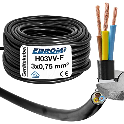 Schlauchleitung Gerätekabel H03VV-F 3G0,75 mm² - 3x0,75 mm² - schwarz - 10/25 / 50 oder 100 Meter wählbar - Ihre Auswahl: 3x0,75 mm2 - Länge: 100 Meter von EBROM