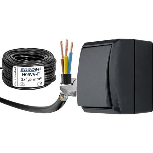 Schlauchleitung Gerätekabel H05VV-F 3G1,5 mm² - 3x1,5 mm² & REV 0007301900 AquaForm, Ausschalter - Wechselschalter Feuchtraum IP44, Aufputz, anthrazit Schlauchleitung Gerätekabel H05VV-F 3G1,5 mm² - 3x1,5 mm² & REV 0007301900 AquaForm, Ausschalter - Wechselschalter Feuchtraum IP44, Aufputz, anthrazit von EBROM