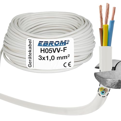 Schlauchleitung Gerätekabel H05VV-F 3G1 mm² - 3x1,0 mm² - weiß - 10/25 / 50 oder 100 Meter wählbar - Ihre Auswahl: 3x1 mm2 - Länge: 100 Meter von EBROM