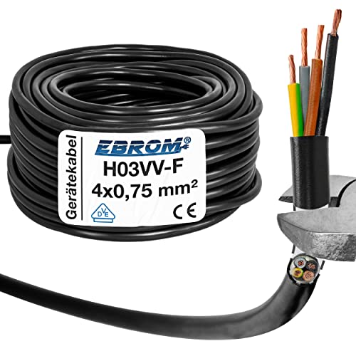 Schlauchleitung - H03VV-F 4G0,75 mm² 4x0,75 schwarz - 50m Ring - Stromleitung - 50 Meter von EBROM