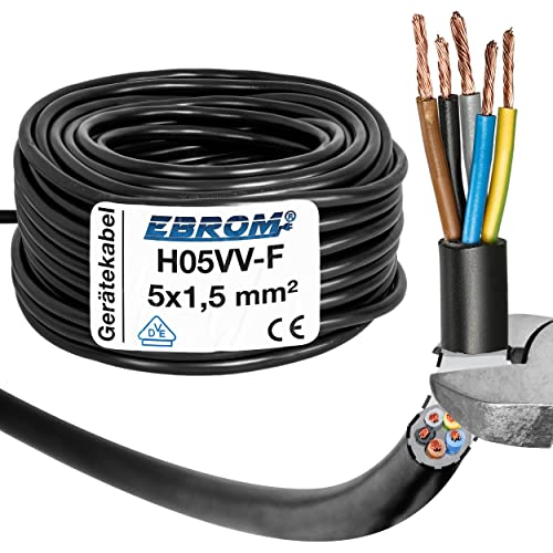 Schlauchleitung Gerätekabel H05VV-F 5G1,5 mm² - 5x1,5 mm² - schwarz - 5/10 / 25 oder 50 Meter wählbar - Ihre Auswahl: 5x1,5 mm2 - Länge: 5 Meter von EBROM