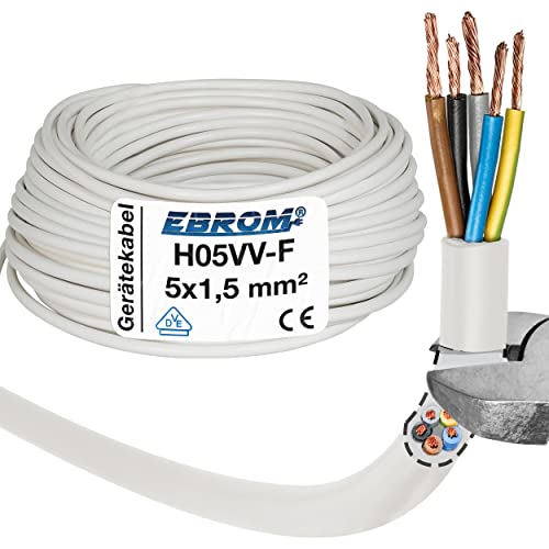 Schlauchleitung Gerätekabel H05VV-F 5G1,5 mm² - 5x1,5 mm² - weiß - 5/10 / 25 oder 50 Meter wählbar - Ihre Auswahl: 5x1,5 mm2 - Länge: 10 Meter von EBROM