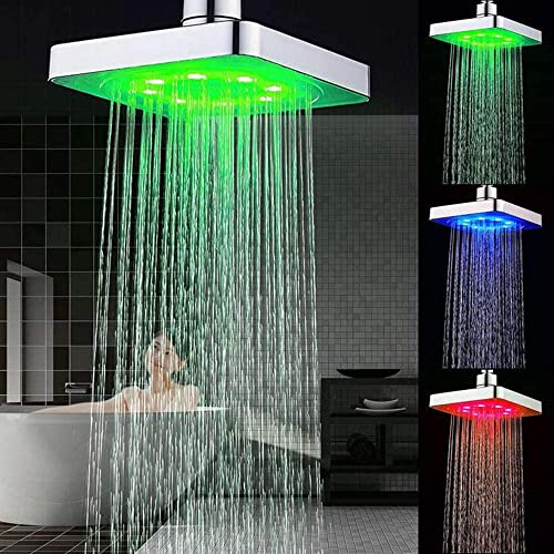Regendusche Duschkopf 20 x 20 cm / 8 Zoll, 7 LED RGB Brausekopf Regendusche Quadratische Einbauduschköpfe Edelstahl Duschkopf Regenbrause Brausekopf von EBTOOLS
