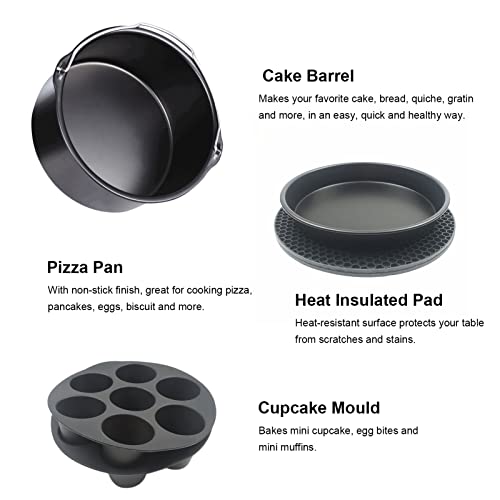 EBTOOLS 10-teiliges Fritteuszubehör für 3.2qt-5.8qt-Backpfanne, Rack, Pizza-Tablett, Metallhalter und Cupcake-Formen (8in) von EBTOOLS