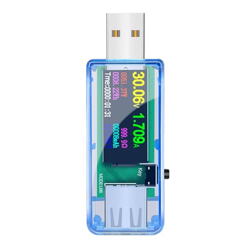 EBTOOLS 13 Im USB -Tester mit Color LCD -Display Hochstrom und Spannungsanzeige für Digitale Geräte und Schnelles, Tragbares und Robustes Design (Transparentes Blau) von EBTOOLS