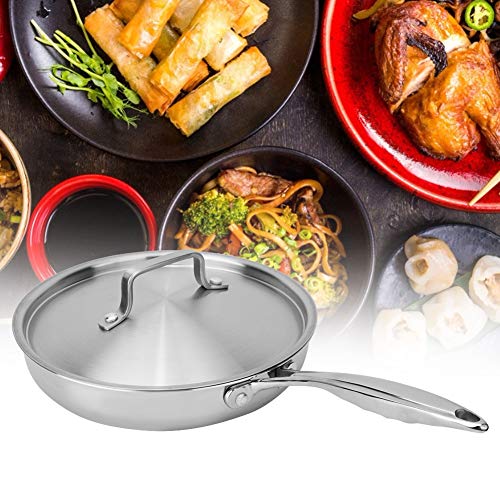 EBTOOLS 304/403 Edelstahl Dreischichtige Bratpfanne 24 Cm mit Abdeckung für das Einfache Kochen und -up von EBTOOLS