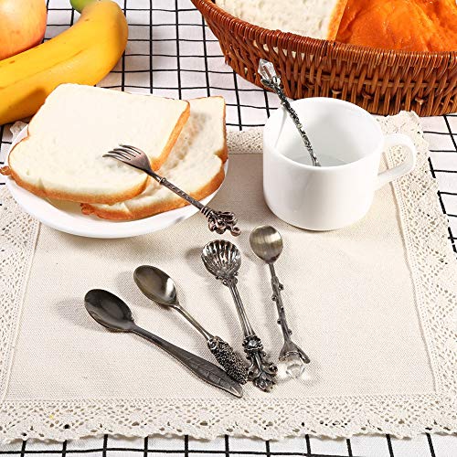 EBTOOLS 6PCS Vintage Royal Zink Alloy Coffee Spoons & Fork Set für Küchen- und Wohnkultur (Grüne Bronze) von EBTOOLS