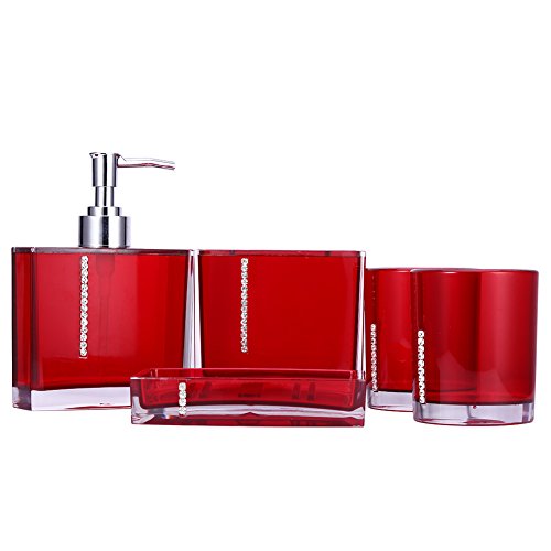 EBTOOLS Badezimmer-Set, Premium-Flasche, Lotion, Zahnbürstenhalter, Zahnbürstentasse, Zahnbürstenhalter, 5-teilig, Badzubehör, elegant, für Haus, Hotel, Rot von EBTOOLS