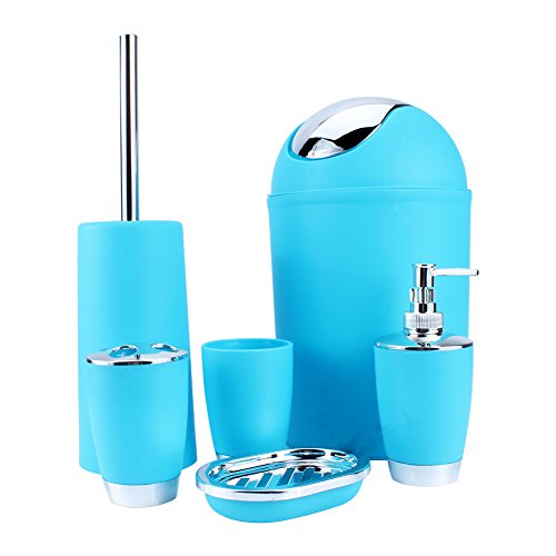 EBTOOLS Badezimmer-Zubehör-Set, 6-teilig, Abfalleimer, Seifenschale, Spender, Zahnputzbecher, Zahnbürstenhalter für Hoem Badezimmer, Hotel, Blau von EBTOOLS