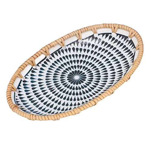 EBTOOLS Elegant Gewebter Rattan und Blue Ceramic Oval Teller für Party, Hochzeit und Verwendung - Jeder Anlass (Verbringen Sie einige kleine Porzellanscheiben) von EBTOOLS