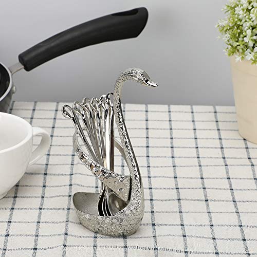 EBTOOLS Elegant -verdrängter Löffel Set mit Federhalter, Edelstahl -Besteck für Kaffee, Desserts und Früchte, Haushaltsgeschirr in Silber (Silberner Federschwan mit Löffel) von EBTOOLS