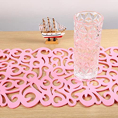 EBTOOLS Elegantes Hellblaues Filztisch Runner Placemat mit Blumengestaltung - Haushaltsdekor für Esstische (PINK) von EBTOOLS