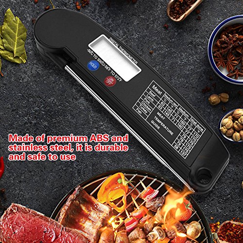 EBTOOLS LCD Digitales Lebensmittel mit Faltbarer Sonde, Küchengrillgrilltemperaturtester, Magnet- und Hakenmontage, Orange (BLACK) von EBTOOLS