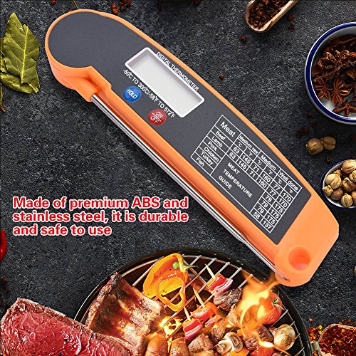 EBTOOLS LCD Digitales Lebensmittel mit Faltbarer Sonde, Küchengrillgrilltemperaturtester, Magnet- und Hakenmontage, Orange (ORANGE) von EBTOOLS