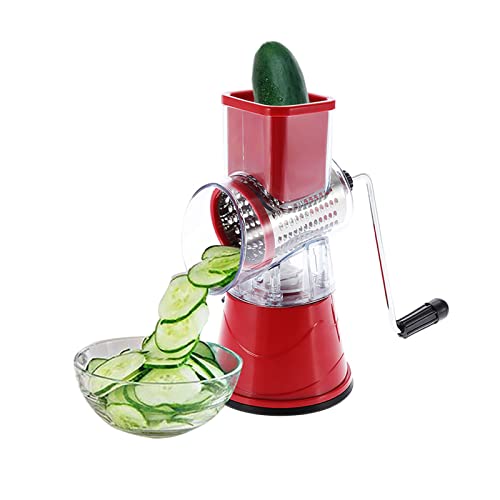 EBTOOLS Manuelles Fahrzeug mit 3 Austauschbaren Trommeln für Käse, Gemüse und Mehr - Ergonomisches Design mit Saugbasis, Rot (Rot) von EBTOOLS