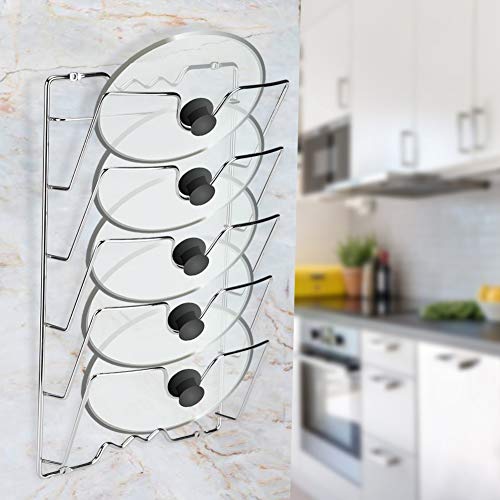 EBTOOLS Topfdeckelhalter, 5-stufiger Topfdeckel-Organizer 40.7 x 25.7 x 7.5cm, Türmontage Vertikaler Topfdeckelhalter, Wandmontiertes Topfdeckel-Aufbewahrungsregal von EBTOOLS