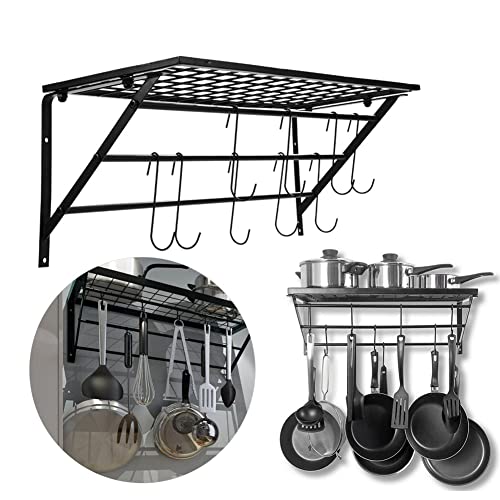 EBTOOLS küchenregal Wand, Pfannenhalter, Schwarze Pfannen-Regal Gewürzregal Metall Topf Rack für Küche und Bad, 10 Haken, 60 * 25 * 25cm von EBTOOLS