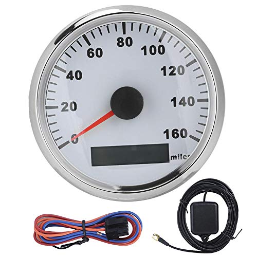 GPS Tachometer Motorrad wasserdicht, 85 mm Universal GPS Tacho wasserdicht 316L Frontabdeckung 0-160MPH für PKW LKW ATV US Stock(Silberrahmen auf Weiß) von EBTOOLS