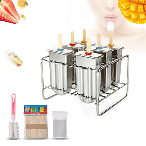Popsicle Formen Edelstahl, 6 Stück Edelstahl Eisform Popsicle Formen Set mit Stick Holder und Tasse Pinsel für hausgemachtes Eis am Stiel von EBTOOLS