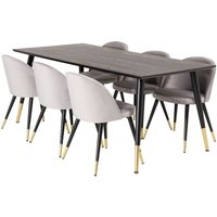 Ebuy24 - Dipp180x90BLBR Essgruppe Esstisch schwarz und 6 Velvet Esszimmerstühle Velour hellgrau. von EBUY24