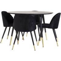 Ebuy24 - DippØ115BLBR Essgruppe Esstisch schwarz und 4 Velvet Esszimmerstühle Velour schwarz, Messing dekor. von EBUY24