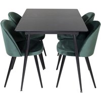 SilarBLExt Essgruppe Esstisch Ausziehbarer Tisch Länge cm 120 / 160 schwarz und 4 Velvet Esszimmerstühle Velour grün, schwarz. von EBUY24