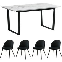 Ebuy24 - Tilst Essgruppe Tisch weiß Marmor Print 90x160 4 Stühlen Velour schwarz. Ebuy24 - Tilst Essgruppe Tisch weiß Marmor Print 90x160 4 Stühlen Velour schwarz. von EBUY24