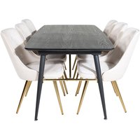 Gold Essgruppe Esstisch Ausziehbarer Tisch Länge cm 180 / 220 schwarz und 6 Velvet Deluxe Esszimmerstühle Velour beige, Messing dekor. von EBUY24