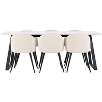 Malaga Essgruppe Esstisch 90x200cm weiß und 6 Skagen Stuhl velour beige. von EBUY24