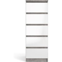 Nada Kommode hoch und schmal mit 5 Schubladen, beton dekor,weiss hochglanz. von EBUY24