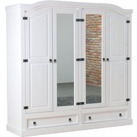 New Mexico Kleiderschrank 4-türig mit 2 Spiegeltüren, 2 Füllungstüren und 2 Schubladen, Breite 194 cm, Höhe 193 cm, weiss/gewachst. von EBUY24