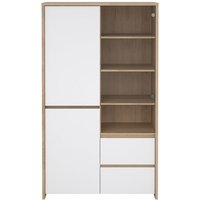 Next Vitrinenschrank 3 Türen, 2 Schubladen, 1 Ablage Eichen-Dekor, weiß hochglanz. von EBUY24