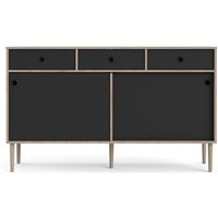 Penny Sideboard 2 Schiebetüren und 3 Schubladen Hickory-Dekor und matt schwarz. von EBUY24