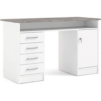 Plus Schreibtisch mit 1 Regal, 4 Schubladen und 1 Tür mit Schloss, weiß / Beton Dekor. von EBUY24