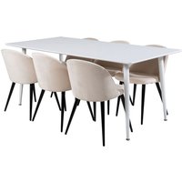 Polar180X90WHWH Essgruppe Esstisch weiß und 6 Velvet Esszimmerstühle Velour beige, schwarz. von EBUY24