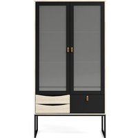 Sady Vitrinenschrank 2 Glastüren, 3 Schubladen matt schwarz, Eichen Dekor. von EBUY24