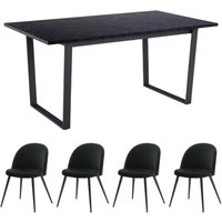 Ebuy24 - Tilst Essgruppe Tisch schwarz Marmor Print 90x160 4 Stühlen Velour schwarz. von EBUY24