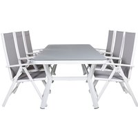 Virya Gartenset Tisch 100x200cm und 6 Stühle Break weiß, grau. von EBUY24