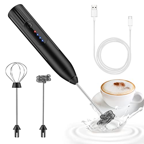 milchaufschäumer elektrisch stab,USB wiederaufladbar ​milchschäumer,melektrischer schneebesen 3 einstellbare geschwindigkeiten edelstahl für kaffee cappuccino latte heiße schokolade (Schwarz) von EBUYFIRE