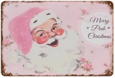 Blechschild mit pinkem Weihnachtsmann, Metallposter, Wanddekoration, rosa Weihnachtsdekoration, Shabby-Chic-Weihnachtsschilder, 15,2 x 20,3 cm von EBVUOZ