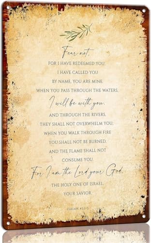 EBVUOZ Isaiah 43 1 3 Metall-Blechschild, Poster "Fear Not For I Have Redeemed You", ermutigender Bibelvers, Wandkunst, christliches Poster, Natur für Wohnzimmer, Geschenk für Frauen und Männer, 30,5 x von EBVUOZ