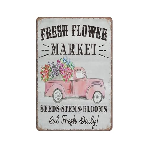 Fresh Flower Market Schild Pink Spring Home Office Decor Rustikaler Frühling Lustiges Metallschild Poster Wandkunst für Küche Garten Badezimmer Bauernhof Home Coffee Decor Blechschild, 15,2 x 20,3 cm von EBVUOZ