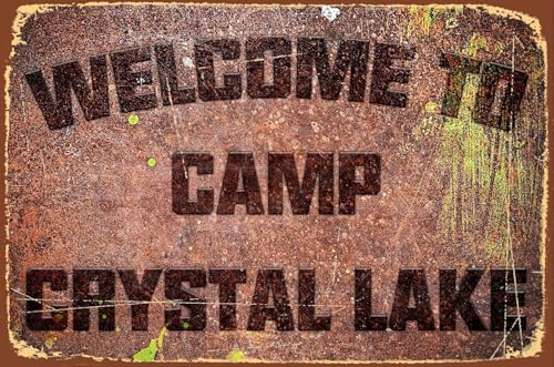 Lustiges Camping-Blechschild mit Aufschrift "Welcome to Camp", Aufschrift "Welcome to Camp", für draußen, Party, Vintage, Kaffee, Bar, Zimmer, Horror-Dekorationen, 15,2 x 20,3 cm von EBVUOZ