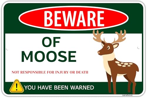 Metall-Blechschild "Beware of Elch", lustiges Elchschild, Geschenke für Frauen, Wanddekoration, Elchkopf-Wandhalterung, Zuhause, Loversu2014, Aluminium, 30,5 x 20,3 cm von EBVUOZ