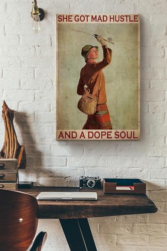 Metall-Blechschild mit Aufschrift "Fisherwoman She Got Mad Hustle And A Dope Soul", Vintage-Aluminiumschild, Retro-Metall-Blechschilder für Heimdekoration, Metall-Blechschild, 15,2 x 20,3 cm von EBVUOZ