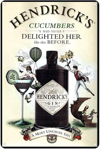 Retro-Blechschild Hendricks Gin Never Delighted Her Like This Before Vintage Metall Werbeschild Dekor Kunst Geschenk für Frauen Männer 15,2 x 20,3 cm Plakette Blechschild von EBVUOZ