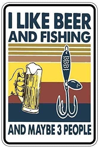 Vintage-Blechschild "I Like Beer And Fishing", Aluminium, für Zuhause, Café, Bar, 30,5 x 20,3 cm von EBVUOZ