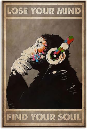 Vintage Gorilla Lose Your Mind Find Your Soul Retro Metall-Blechschild Vintage Aluminiumschild für Heimdekoration Zimmer Metalldekor 15,2 x 20,3 cm von EBVUOZ